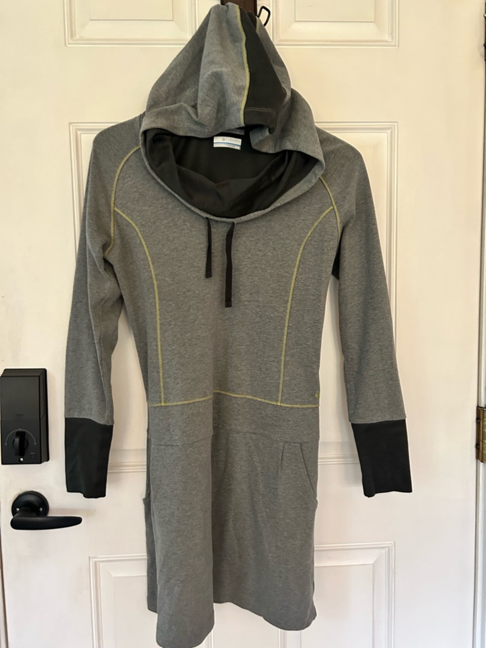 Gray Hooded Mini Dress with Contrast Trim